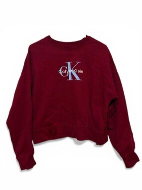 Calvin Klein Women's Burgundy CK Logo Crew Pullover